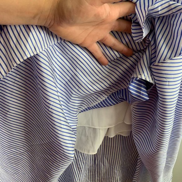 J.Crew Collection Stripe Silk Dress Blue Cold Shoulder Midi Layer Hem Med 10 M - Picture 7 of 12